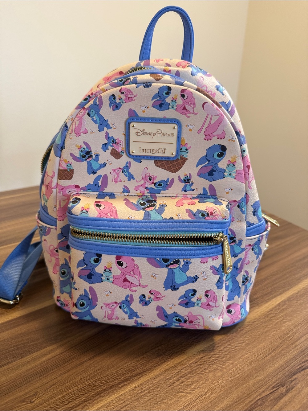 Loungefly Pink and Blue Stitch Pattern Mini Backpack